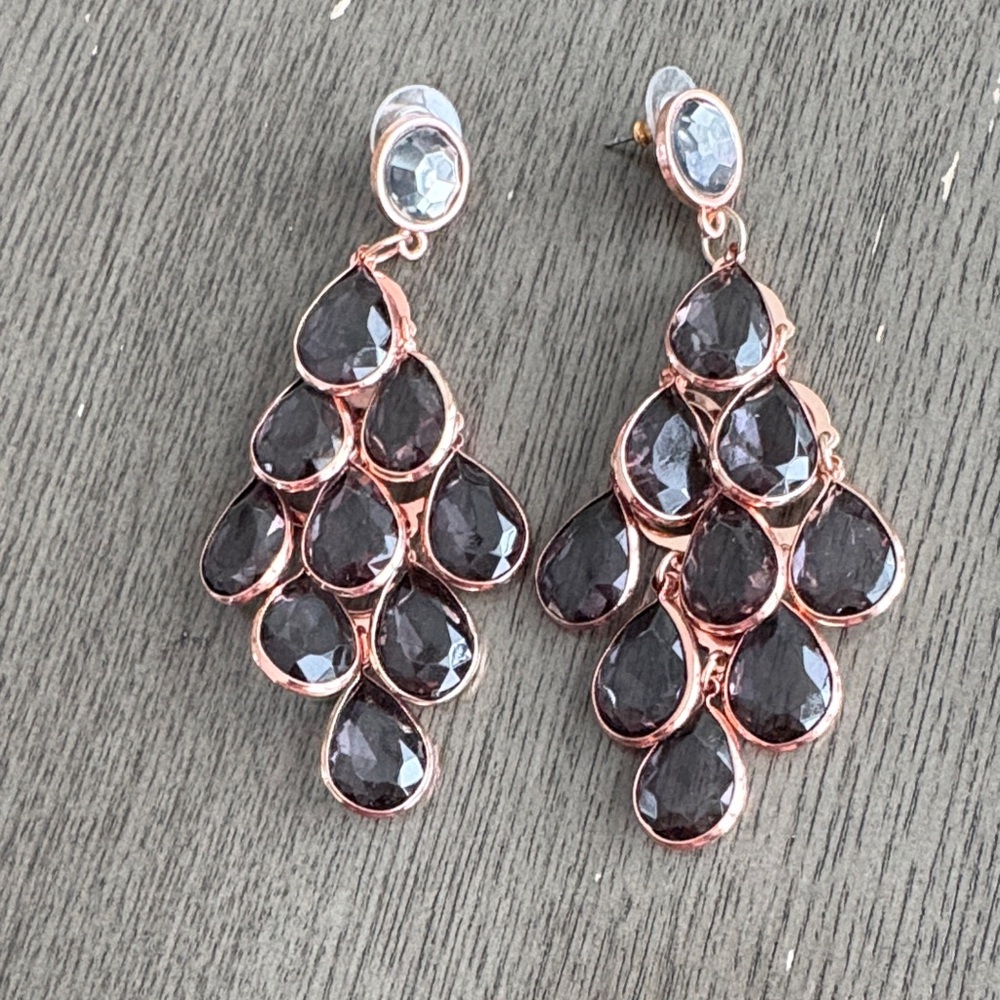 Elegant rose gold and Smokey black teardrop earrings